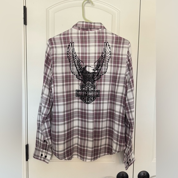 Harley-Davidson Women’s Casual Plaid Shirt - Purple and White - Picture 3 of 3